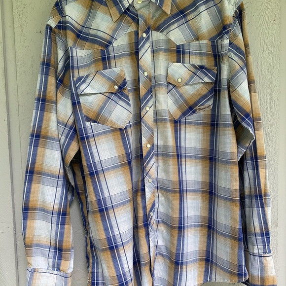 Wrangler Wrancher Pearl Snap Western Shirt Men’s Blue Plaid Size Large Cowboy - Picture 3 of 16